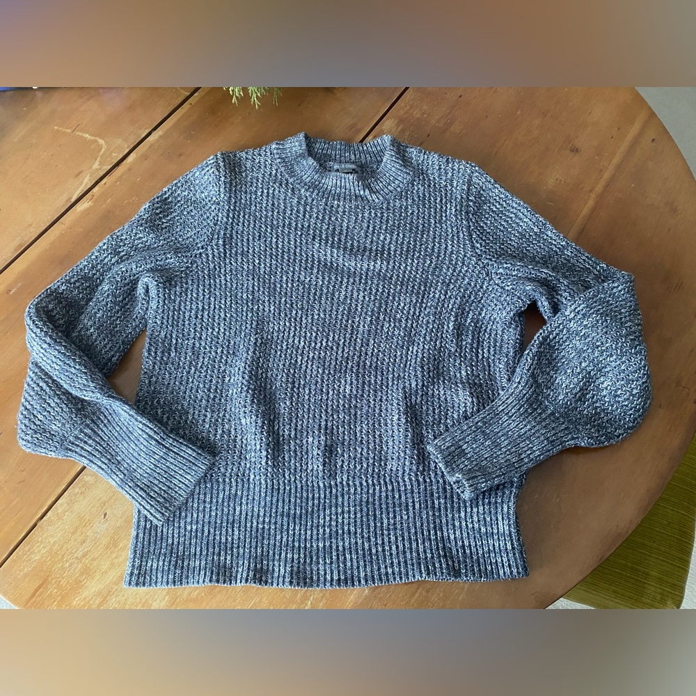 Chunky Cotton-Blend Heather Gray Crewneck Sweater Grandpa Pullover Basic Medium